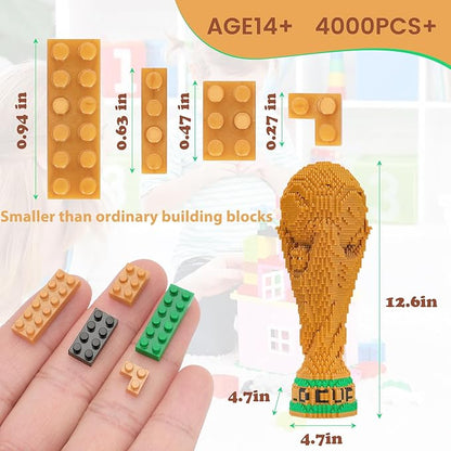 Mini Blocks Building Sets Adult - World Cup Trophy Model, 4000+ Pcs Micro Building Blocks Sets, Best Architectural Gift for 14+ Teens and Soccer Enthusiasts, Building Block Enthusiast