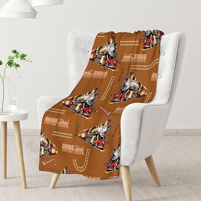 Boys Blanket Gift Cute Train Blanket for Kids Adults, 40x50 Inches Lightweight Soft Throw for Couch Chair Bed Office
