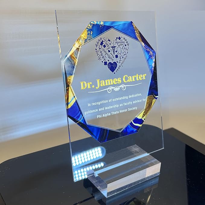 Custom Engraved Acrylic Employee Recognition Award – Personalized Appreciation Trophy for Corporate Excellence – Desk Display Plaque with Free Customization (Style #7)