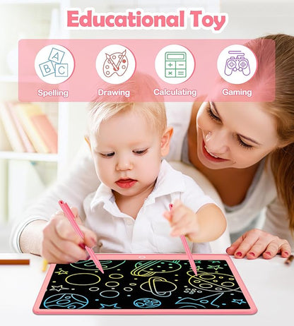 LCD Writing Tablet Doodle Board, 16inch Colorful Drawing Tablet Writing Pad, Kids Travel Essentials, Toddler Toys for 3 4 5 6 7 8 Year Old Girls Boys- Christmas and Birthday Gifts