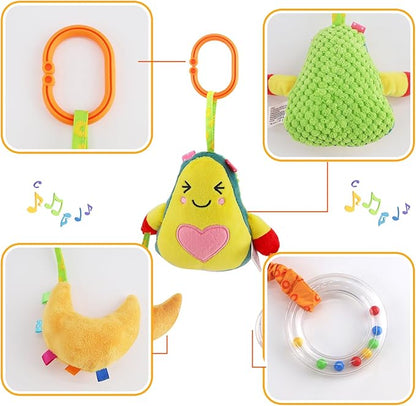 KAKIBLIN Baby Hanging Toys, 4 Pack Carseat Toys,Early Baby Cognitive Sensory Soft Hanging Toy for Crib Stroller Gym Mobile Plush Toy,Suitable for Babies 0-12 Months,Fruit