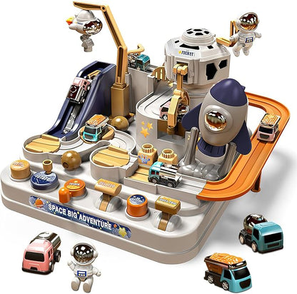 Mostop Kids Race Track Game Car Adventure Toy for 3 4 5 6 7 Years Old Boys Girls, Spaceship Puzzle Rail Track City Rescue Playset Magnet Toy Educational Learning Toddler Race Track with 3 Mini Cars
