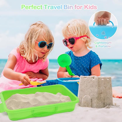 3 Pcs Sensory Bin Sand Tray with Lid & 3 Stickers, Stackable Plastic Storage Containers, Portable Sandbox Toy, Organizers for Toys, Sand, Arts, Crafts (Blue, Green, Pink)