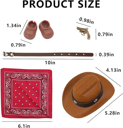 Western Cowboy Doll Clothes Set – 17cm Fashion Dolls Outfit with Hat, Scarf, Belt & Shoes for Display and Photoshoot