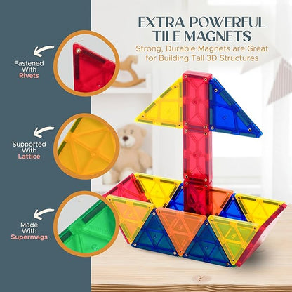 Playmags Magnetic Tiles for Kids – 100pcs Magnet Building Set for Toddlers Ages 1-5 | Stem Montessori Toy for 2 3 4 Year Old Boys & Girls | Toys for Toddlers, Preschool & Middle School Children