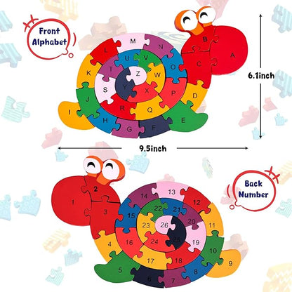 LovesTown Wooden Alphabet Snail Jigsaw Puzzles, Montessori Letters Numbers Building Blocks, Educational Learning Toys for Kids Preschool Activities