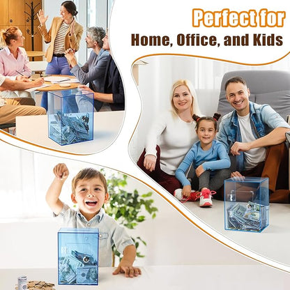 Hicocool Clear Piggy Bank with Lock, Acrylic Piggy Bank for Adults Kids Openable, Reusable Money Saving Box with Key for Birthday (Blue)