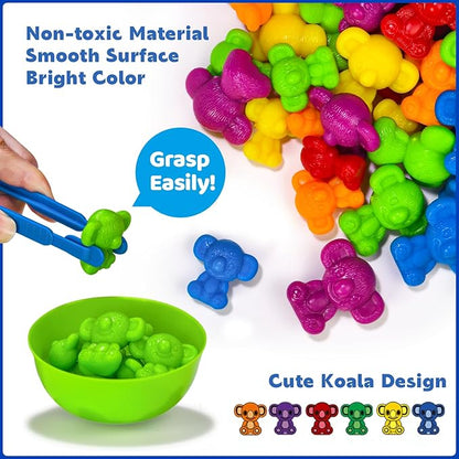 Counting Toys for Toddlers, 60 Rainbow Koala Counters w/Sorting Bowls, Color Sorting, Counting & Math Manipulatives, Preschool Homeschool & Classroom Early Learning Supplies
