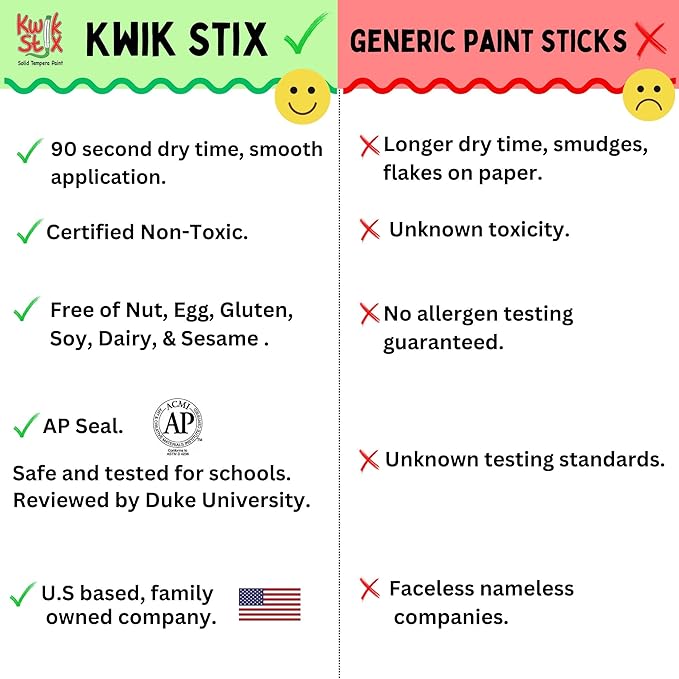 Kwik Stix Solid Tempera Paint Sticks, 12 Metallic Colors, Washable Paint Sticks for Kids, Super Quick Drying, Non-Toxic, Allergen Free, Paint Sticks in Metallic Colors, Paint for Kids and Toddlers