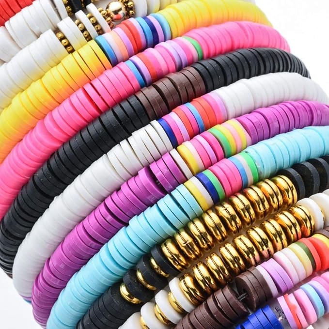 3000Pcs Clay Beads Flat Round Polymer Bead Vinyl Heishi Beads Flat Round Polymer Bead for Jewelry Making Necklace Bracelet (22-Black)