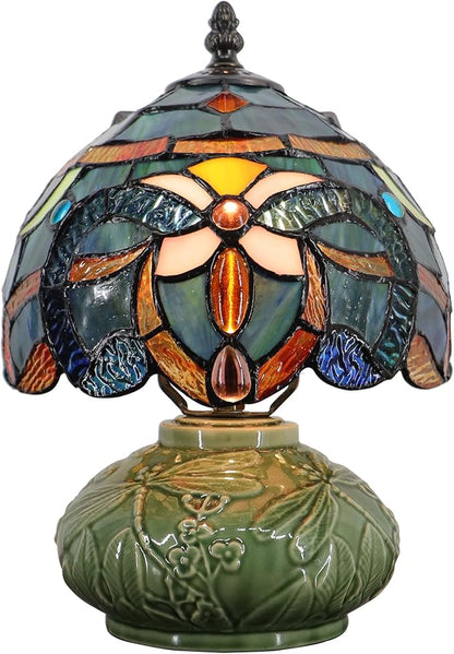 Small Tiffany Lamp Mushroom Table Lamp, Mini Stained Glass Desk Light Memory Sympathy Ceramic lamp 8X11 Inch (Blue Baroque Style)