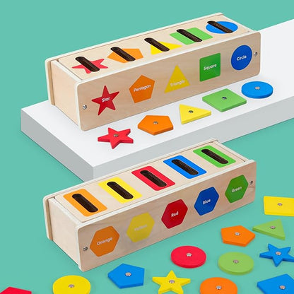 Montessori for Toddlers, Magnetic Color Shape Sorting Matching Box,Early Learning Toys,Wooden Educational Toy, Fine Motor Skills Toys for Boys Girls (Blue)