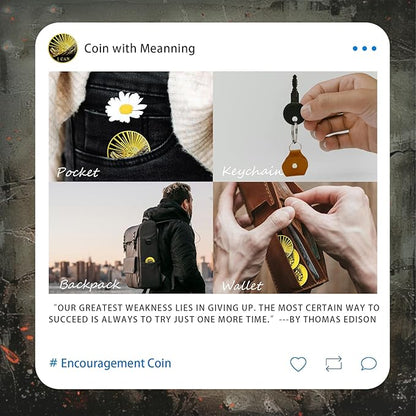 Never Give Up Challenge Coin - Cheer up I Can Motivational Token - Inspirational Gold Reminder Pocket Medallions - Encouragement Gifts for Women Men Family Friends Students Team