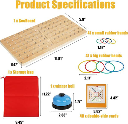 Montessori Geoboard with Rubber Bands | 2-Player Educational Board Game for Kids Ages 3-8 | STEM Math Manipulatives & Fine Motor Skills Toys | Sensory Learning Activity for Preschool, Kindergarten