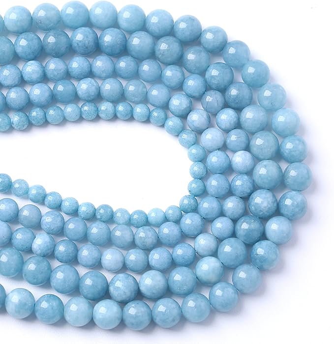 90PCS 8MM Blue Aquamarine Jade Loose Beads for Jewelry Making DIY Bracelet 2 Strands