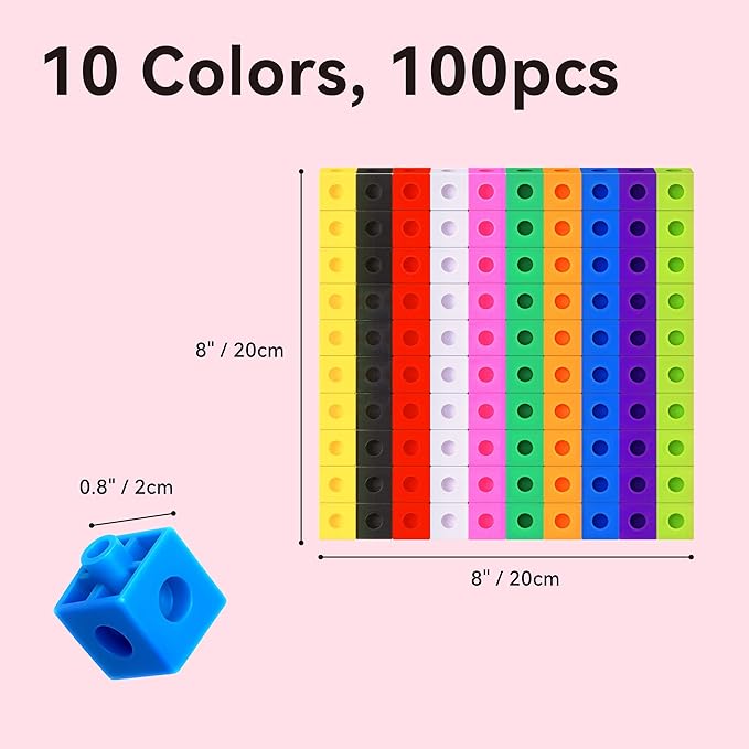 Dotimo 100PCS Math Linking Cubes, Math Cubes for Kids Ages 4-8, Counting Snap Cubes Manipulatives with 10 Colors, Preschool Learning Activities, Classroom Supplies & Homeschool