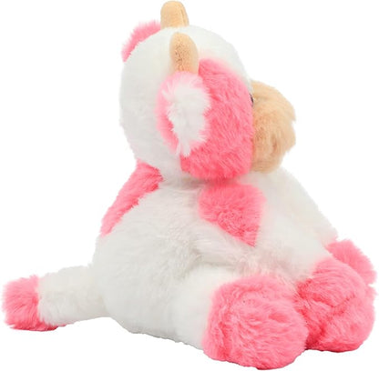 Hopearl Adorable Plush Cow Toy Floppy Dairy Cattle Soft Stuffed Animal Cute Birthday Gifts for Boys Girls Kids Toddlers, Strawberry Pink, 9''
