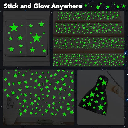 AOWDIAO Glow in The Dark Star Stickers – 630 Pieces (4 Sizes) – Luminous Ceiling & Wall Decor for Kids’ Bedroom, Nursery, Party