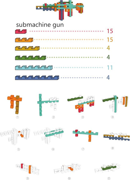 Toy Gun Educational Wooden Building Blocks - 53 Pcs Assembled into 10+ Various Shapes, STEM Toy Gift for Kids, Building Toys for Ages 5+ and Adults