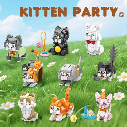 Party Favors Kids Building Blocks Cats 9 Packs Pool Party Favors Building Set for Birthday,Cat Mini Building Sets for Birthday, Classroom Prizes, Easter for Boys and Girls