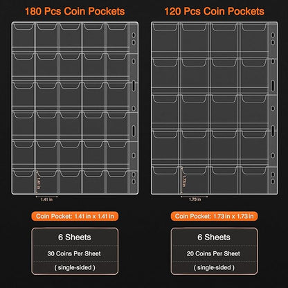 Coin Collection Book with Lock,Fireproof Holders for Collectors,300 Pockets Coin Collection Supplies & 72 Sleeves Currency Storage Case,Coin Organizer Collecting Album for Bill,Pennies,Quarters,Stamp
