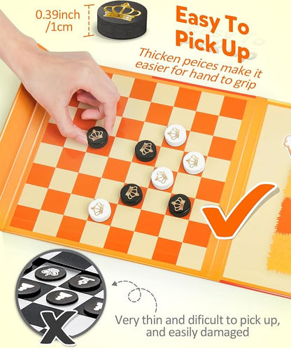 Coogam Magnetic Travel Chess Board Game, 3 in 1 Tic-Tac-Toe Checkers Set, Indoor Outdoor Activity Travel Toy Gift for Family Friends Party Favor