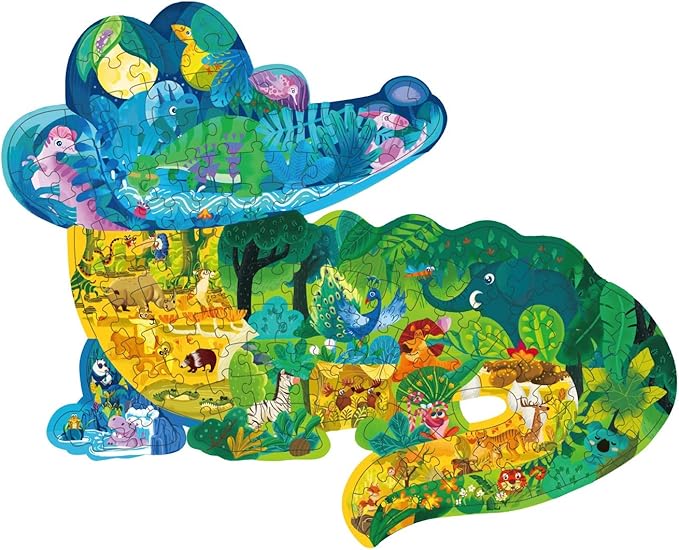 PINU Jigsaw Puzzles for Kids Ages 3-5, 6-8, 8-10, Children Colorful Fun Animal Shaped Puzzle Learning Educational Toys Gifts Games for Boys and Girls (Crocodile-154 PCS)