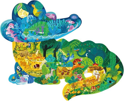 PINU Jigsaw Puzzles for Kids Ages 3-5, 6-8, 8-10, Children Colorful Fun Animal Shaped Puzzle Learning Educational Toys Gifts Games for Boys and Girls (Crocodile-154 PCS)