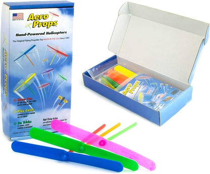 The Original Aero Props - Flying Helicopter Prop Hand Spinner - Plastic Spin Copter Dragonfly Whirlybird STEM Toy - Made in The USA - Fun for All Ages - Multi Color - 10 Pack