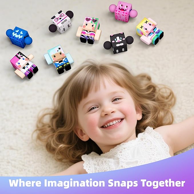 GobiDex 8PCS Magnetic Figures Playset, Travel Toys with Rotatable Animal and Character for Kids & Toddlers, Compatible with Magnet Building Blocks, Educational Sensory Pretend Play Gift
