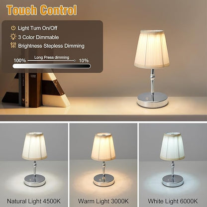 3000 mah Battery lamp,5W LED Small Touch Lamps,3 Color Temperature Dimmable Rechargeable Lamp,Cordless Lamp for Kitchen,Mini Lamps for Small Spaces (Chrome,2 Pack)