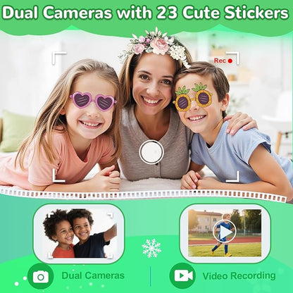 Lapare Kids Smart Phone Toys, 2.8'' Touchscreen HD Dual Camera Cell Phone for Kids, Birthday Gifts Dinosaur Toddler Play Phone for Boys 3-10, Travel Learning Toy for with 32GB SD Card(Green)