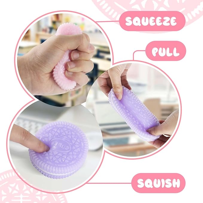 Sticky Cookie Squishies Fidget Toys Adults, Squeeze Toys Sensory Toys for Kids with Autism, Stress Balls for Adults Fidgets Birthday Gifts Party Favors for Kids(8 Pack Pink Black Green Purple)
