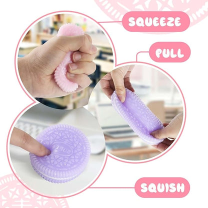 Sticky Cookie Squishies Fidget Toys Adults, Squeeze Toys Sensory Toys for Kids with Autism, Stress Balls for Adults Fidgets Birthday Gifts Party Favors for Kids(12 Pack Pink Black Green Purple)