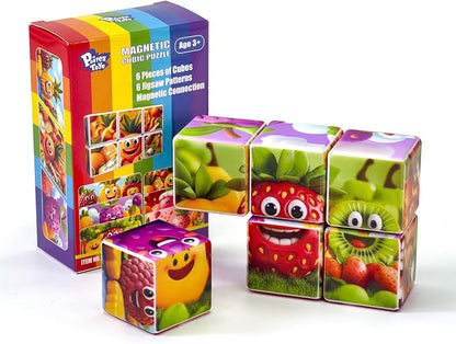 Magnetic Blocks for Toddlers, 1.65 inch Large Building Blocks Tiles, Funny Simle Fruits Puzzle Game, Sensory Montessori STEM Travel Toys for Boys and Girls Ages 3-5 4-8