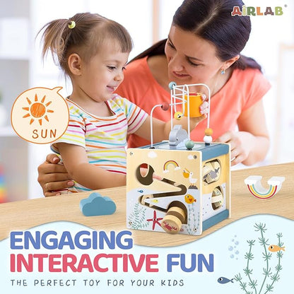 Wooden Activity Cube Montessori Toys for 1 Year Old Toddlers 12 Months + Toddler Learning Toys 1-3 Boys Girls Baby Sensory Interactive Birthday Gift