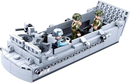 World War 2 Landing Craft Building Toys WW2 Military Vehicle Brick Set, WWII Army Warship Boat Model Block with 4 Soldiers Figures (325 Pieces)