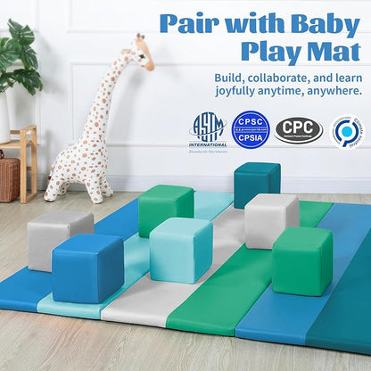 Foam Building Blocks for Toddlers：12-Pieces Wipeable Leather Stacking Cubes Kids - Large Soft Toys Play Set for Learning Construction Baby Preschool Daycare Therapy Birthday Gift (Modern)