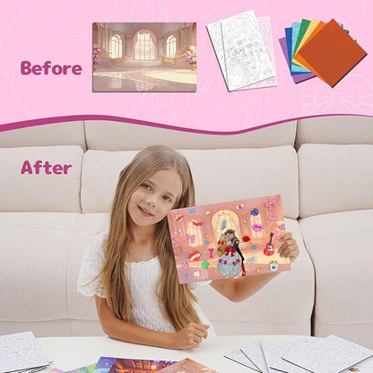 ManeFoodou Foil Fun - Princesses No Mess Art for Kids, Craft Kits & Supplies, DIY Creative Activity, Travel Toys, Birthday Gifts for Ages 4, 5, 6, 7-12