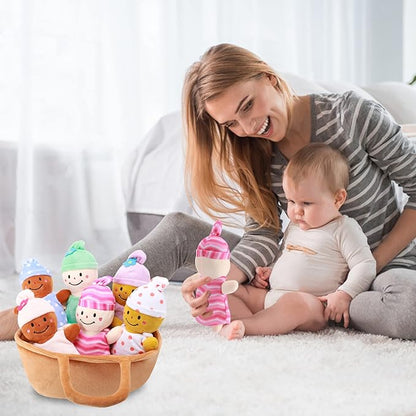 Basket Plush Baby Dolls Soft Multicultural Sensory Babies Toy Set 6 Piece Interchangeable Clothes Stuffed Plush Figures for All Ages Easter Gift