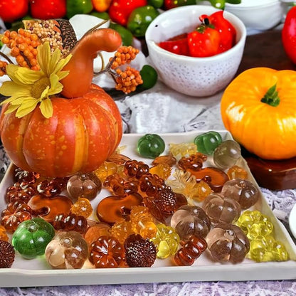 HappyFiller Fall Vase Filler Decorative Acrylic Pumpkin Squirrel Acorn Leaves Gems 7 Styles 90 PCS for Party Table Scatters,Harvest Thanksgiving Decoration,Home Decor Accents,Sensory Bin Fillers