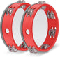 Flexzion Wood Handheld Tambourine (2 Pack) 8 Inch Double Row 12 Pair Jingles, Hand Held Percussion Drum Moon Musical Instrument with Metal Bell