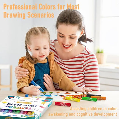Paint Sticks for Kids 36 Colors, Quick Drying, Smooth, Non-Toxic and Washable Solid Tempera Paint Sticks with 120 PDF Coloring Pages and 30 Stickers, Toddler Art Supplies for Drawing