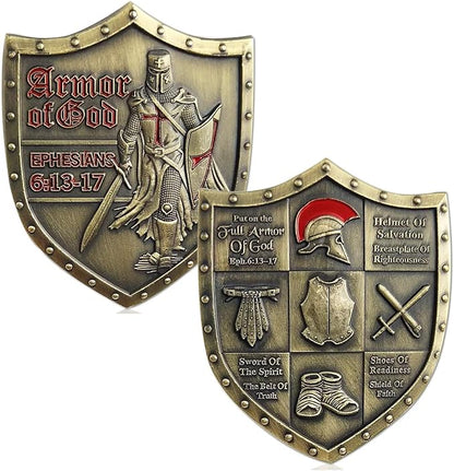 Put On The Whole Armor of God Challenge Coin Eph 6:13-17 3D Religious Collectible Coin (Single Coin)