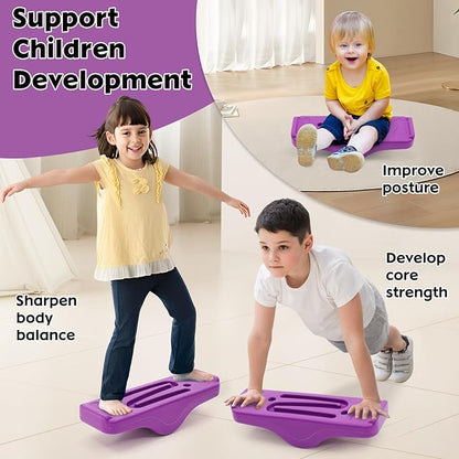 Kids Rocking Seesaw Balance Board with 5 Wooden Balls Sensory Training Rocking Board Balance Training Equipment Children Indoor Outdoor Activity Toy