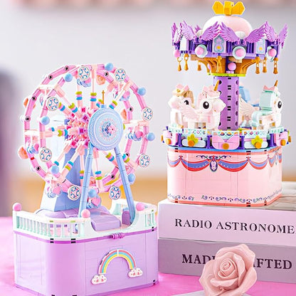 Music Box Building Toys, Rotating Carousel DIY Building Block for Girls and Boys 6 -12 Years Old, 874 pcs, STEM Construction Toy Christmas and Valentine Gifts for Adults and Aged 8 9 10 11 12 Kids