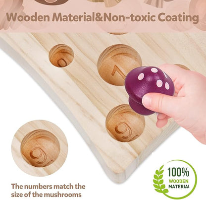 Toddler Toys,Montessori Wooden Sensory Early Educatioanl Learning Fine Motor & Shape Sorter Toy,Matching Games with Mushroom Puzzle,Fun Easter Basket Stuffers Birthday Gift for Boys Girls