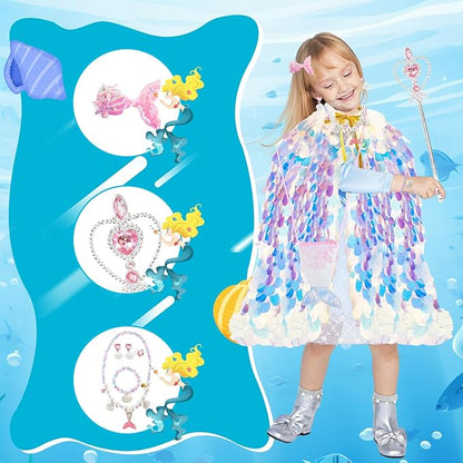 Princess Dress Up Toys,Princess Dress up Clothes Rainbow Cape Kit for Little Girls 3-8 Years Old,9PCS Gift Set Princess Costume Dress for Birthday Christmas Halloween Present