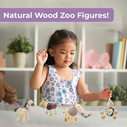 TEKOR Wooden Bendable Jungle Animal Toys (Set of 4) | Ages 3 & Up | Early Education Toy Animals for Kids | Elephant, Zebra, Hippo, Gorilla | Smooth Natural Wood | Endless Play for Girls & Boys
