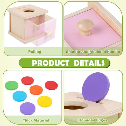 Adena Montessori Infant Toddlers Coin Box Montessori Toys for 6-12 Months Babies 1 Year 2 Year Old (2 in 1,Coin&Ball, Pink Door)